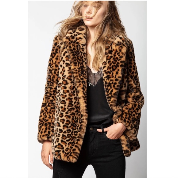 Zadig & Voltaire Motty's Leo Leopard Print Faux Fur Double Breasted Coat - Picture 1 of 10